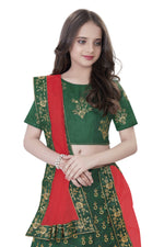 Thumbnail for Dwiden Green Baby Doll Tafetta Sattin Semi-Stitched Girl's Lehenga Choli - Distacart