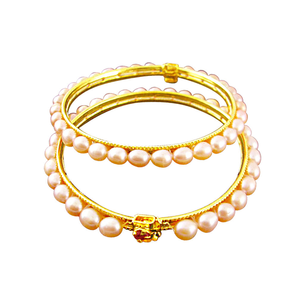 J Pearls Peach Oval Pearl Bangles - Real Pearl Jewelry - Distacart