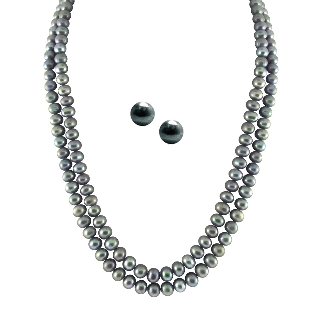 J Pearls 2 String Grey Pearl Set - Real Pearl Jewelry - Distacart