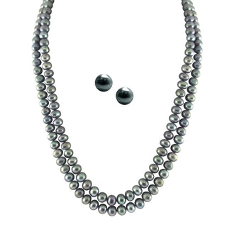 J Pearls 2 String Grey Pearl Set - Real Pearl Jewelry - Distacart