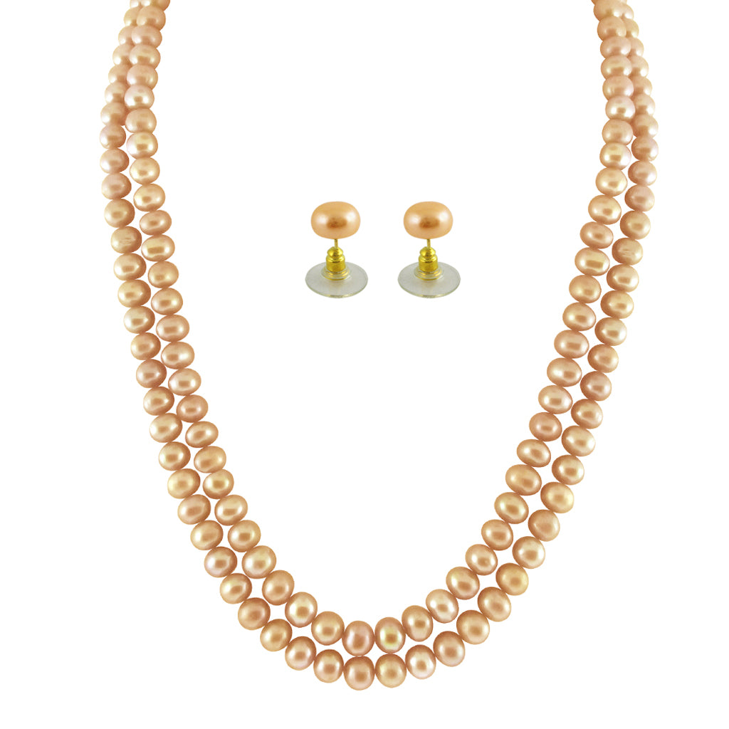 J Pearls 2 String Peach Pearl Set - Real Pearl Jewelry - Distacart