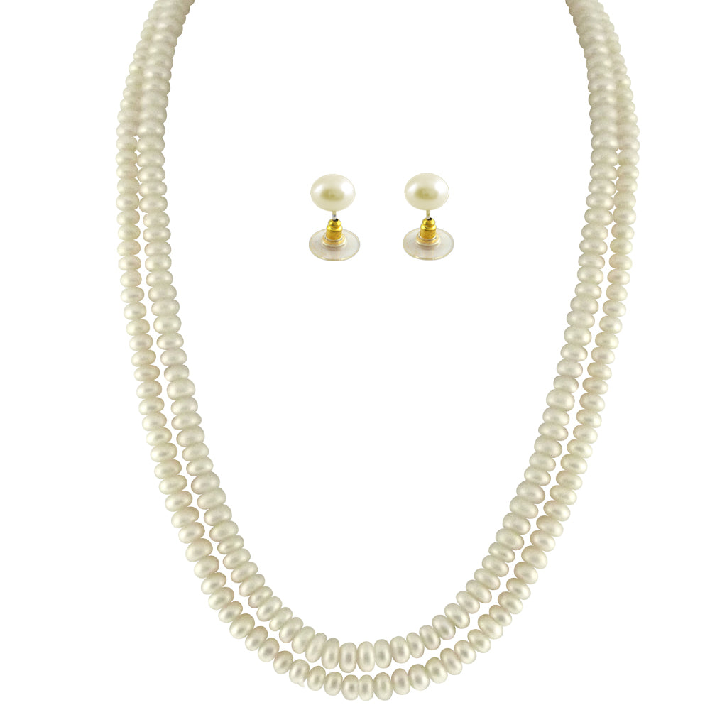 J Pearls 2 String White Pearl Set - Real Pearl Jewelry - Distacart