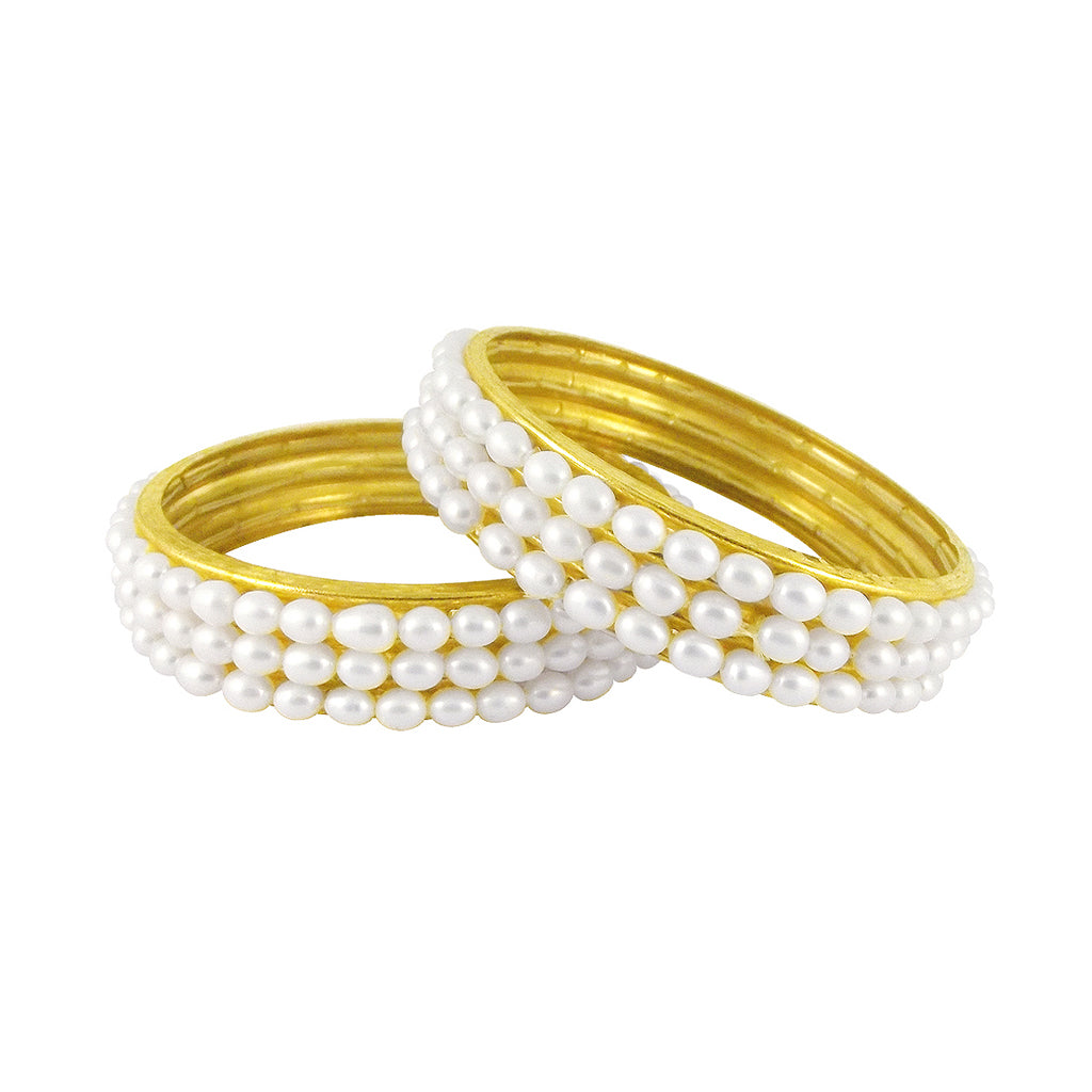 J Pearls 3 Line Oval Pearl Bangles - Real Pearl Jewelry - Distacart