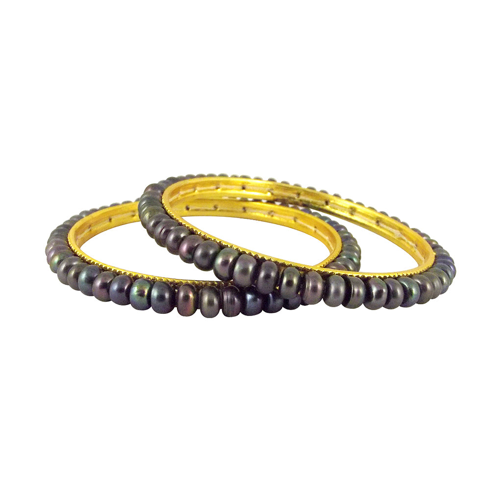 J Pearls Grey Button Pearl Bangles - Real Pearl Jewelry - Distacart