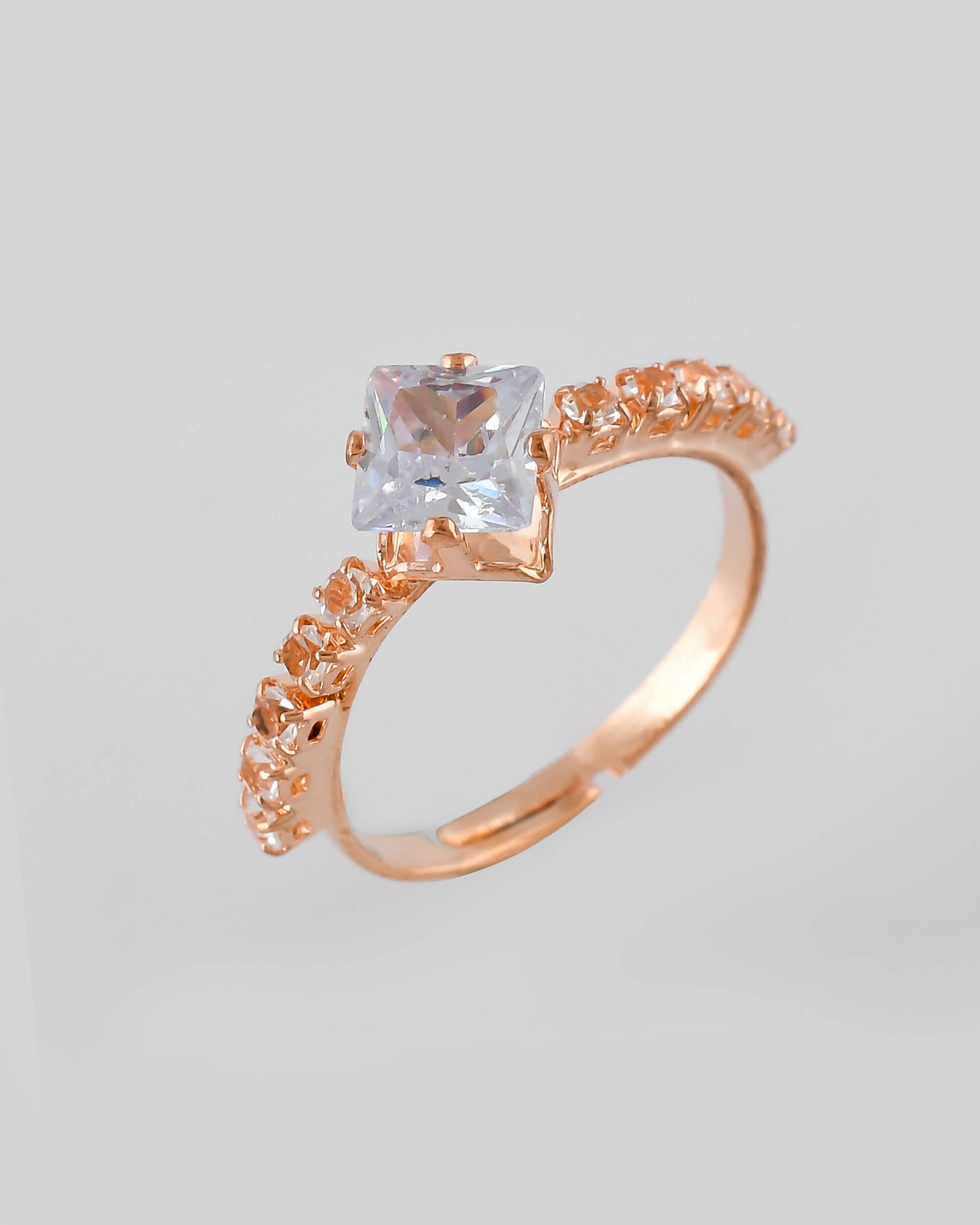 VOJ white CZ-detail Stainless Steel Cubic Zirconia Gold Plated adjustable finger Ring - Distacart