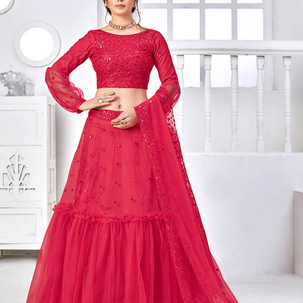 Myra Rani Pink Net Embroidered Designer Lehenga - Distacart