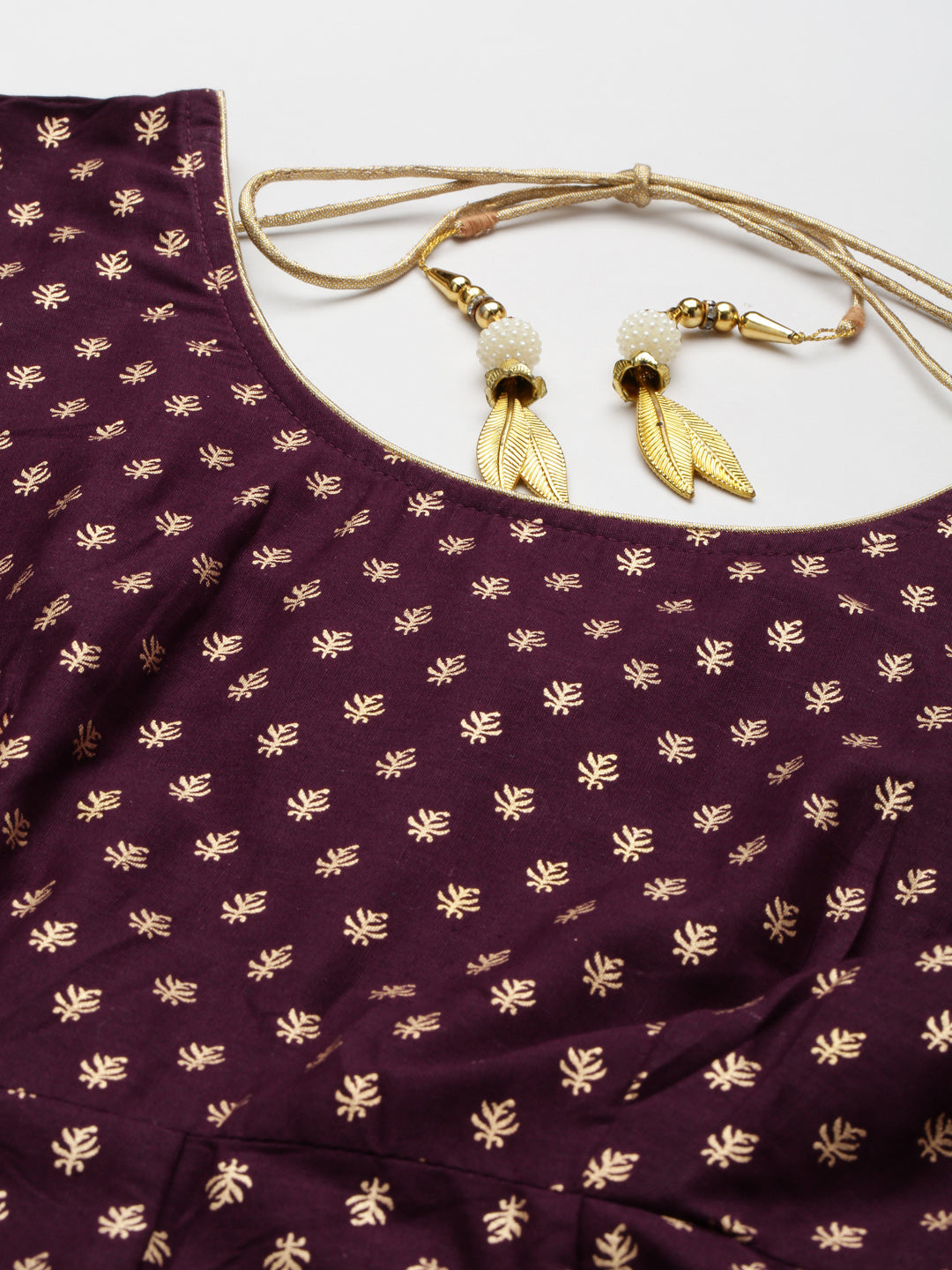NOZ2TOZ Women's Purple Gold Print Anarkali Kurta with Viscose Leggings & Net Dupatta - Distacart