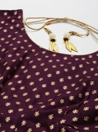 Thumbnail for NOZ2TOZ Women's Purple Gold Print Anarkali Kurta with Viscose Leggings & Net Dupatta - Distacart