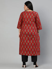 Thumbnail for NOZ2TOZ Women Red Ethnic Motifs Printed Regular Straight Kurta - Distacart