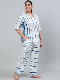Thumbnail for NOZ2TOZ Plus Size Women Off- White Tie-Dye Printed Night Suit With Half Sleeves - Distacart