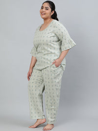 Thumbnail for NOZ2TOZ Plus Size Women Green Printed Night Suit With Half Sleeves - Distacart