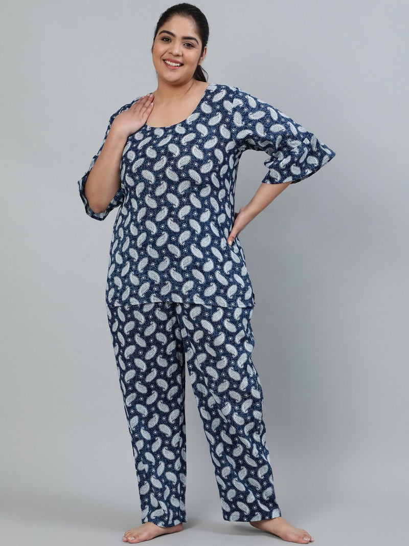 NOZ2TOZ Plus Size Women Blue Printed Night Suit With Half Sleeves - Distacart