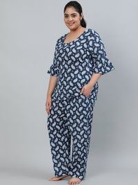Thumbnail for NOZ2TOZ Plus Size Women Blue Printed Night Suit With Half Sleeves - Distacart