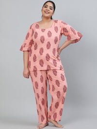 Thumbnail for NOZ2TOZ Plus Size Women Pink Printed Night Suit With Half Sleeves - Distacart