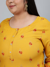 Thumbnail for NOZ2TOZ Plus Size Women Yellow & Gold Printed Staright Kurta With Three Quarter Sleeves - Distacart
