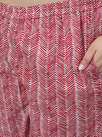 Thumbnail for NOZ2TOZ Plus Size Women Red Printed Straight Kurta With Palazo & Dupatta - Distacart