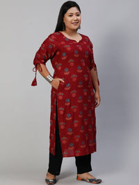 Thumbnail for NOZ2TOZ Women Maroon Printed Straight Kurta With Three Quarter Sleeves - Distacart