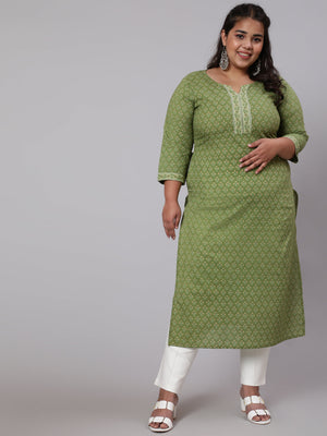 NOZ2TOZ Women Plus Size Green Printed straight Kurta - Distacart
