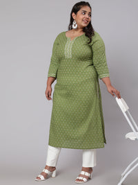 Thumbnail for NOZ2TOZ Women Plus Size Green Printed straight Kurta - Distacart