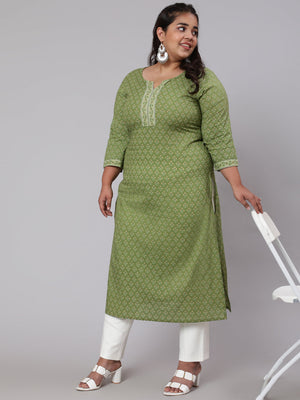 NOZ2TOZ Women Plus Size Green Printed straight Kurta - Distacart