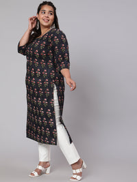 Thumbnail for NOZ2TOZ Women Plus Size Black Ethnic Printed straight Kurta - Distacart
