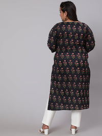 Thumbnail for NOZ2TOZ Women Plus Size Black Ethnic Printed straight Kurta - Distacart