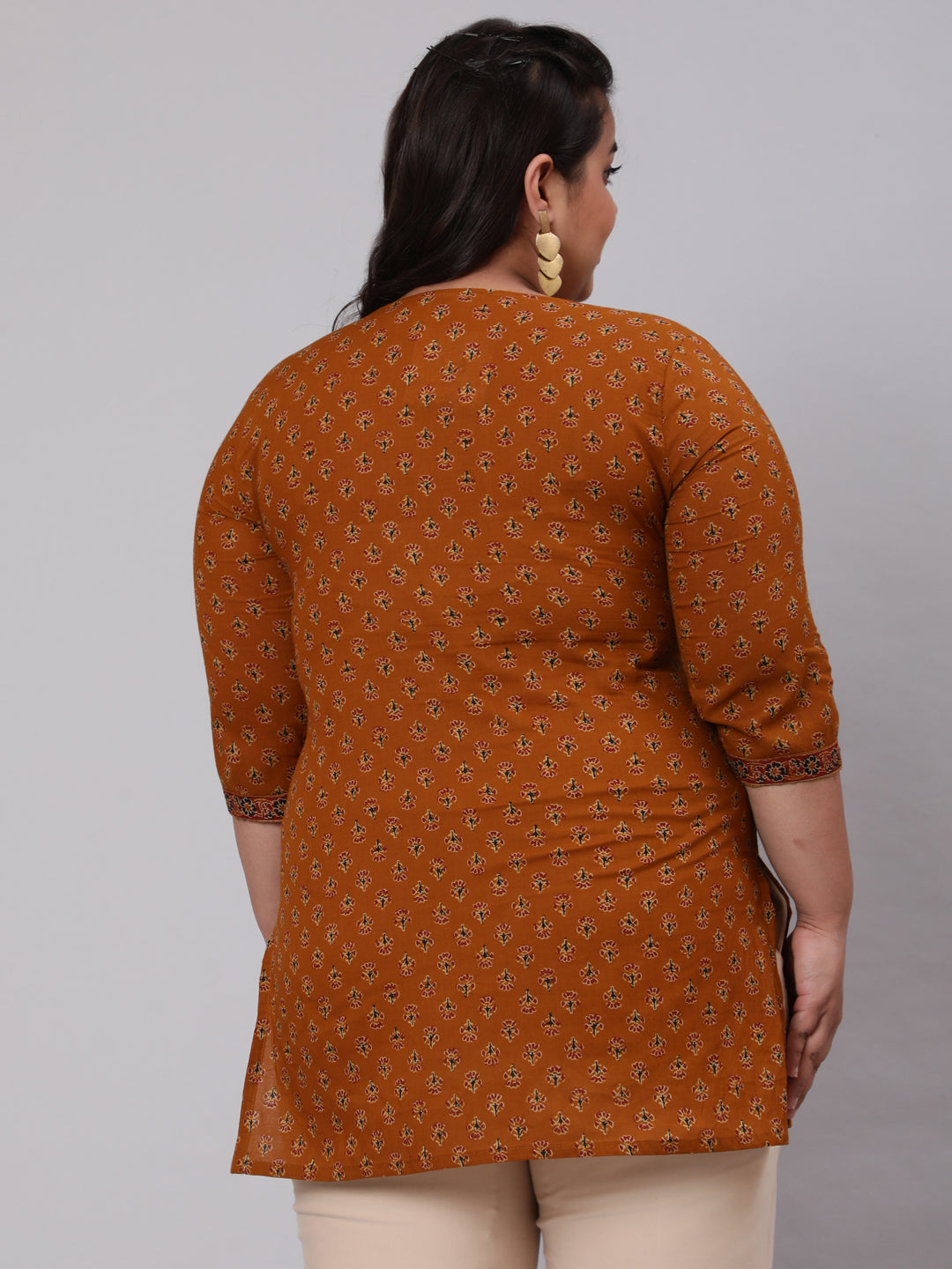 NOZ2TOZ Women Plus Size Mustard Ethnic Tunic With Three Quarter Sleeves - Distacart