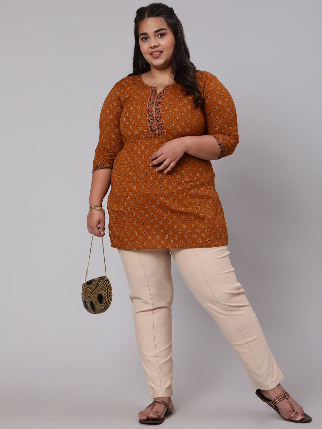 NOZ2TOZ Women Plus Size Mustard Ethnic Tunic With Three Quarter Sleeves - Distacart