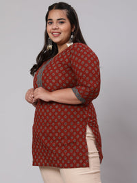 Thumbnail for NOZ2TOZ Women Plus Size Maroon Ethnic Tunic With Three Quarter Sleeves - Distacart