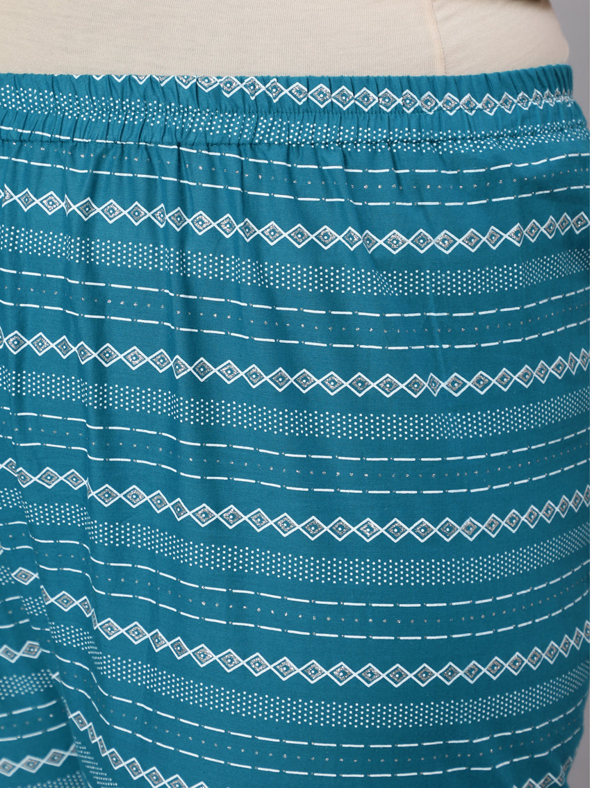 NOZ2TOZ Women Plus Size Blue Printed Straight Kurta With Palazo & Dupatta - Distacart