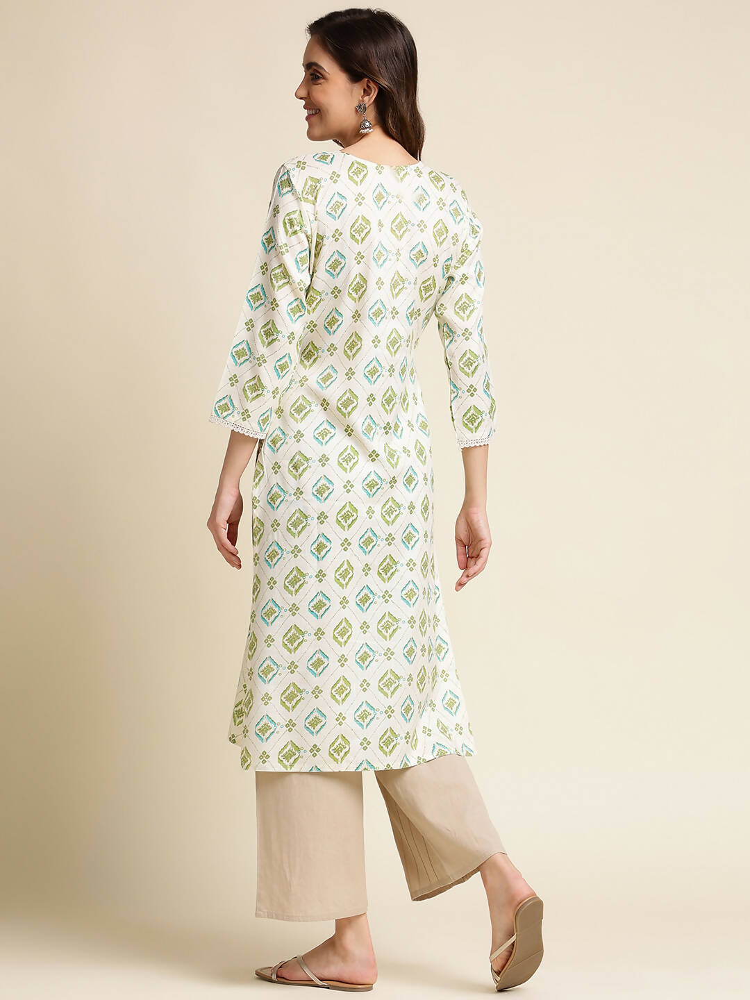 Green Poly Rayon Aztec Printed Straight Fit Kurta - Prasuti - Distacart