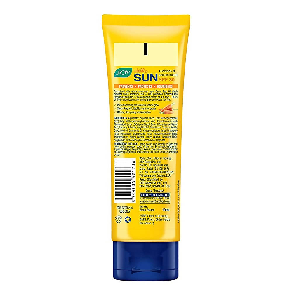 Joy Hello Sun Sunblock and Anti Tan Lotion SPF 30 PA++ - Distacart