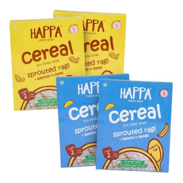 Happa Organic Baby Food Sprouted Ragi Almond Dates & Mango Banana Porridge Combo - Distacart