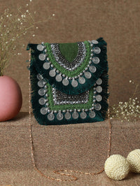 Thumbnail for Priyaasi Women Green Coin Embellished Jute Sling Bag - Distacart