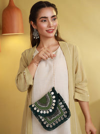 Thumbnail for Priyaasi Women Green Coin Embellished Jute Sling Bag - Distacart