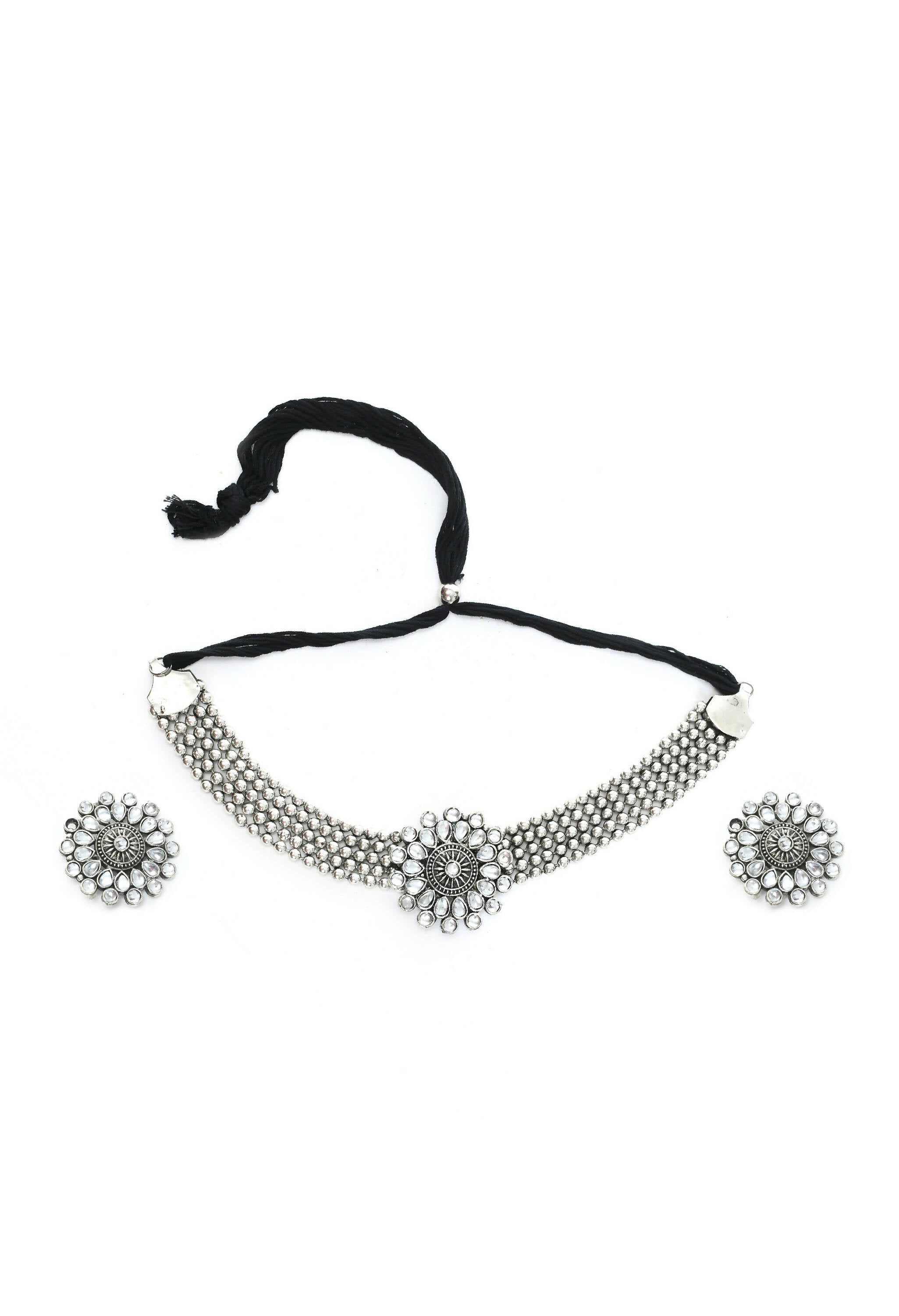 Mominos Fashion Johar Kamal Oxidised Silver-Plated Brass Finish Kundan Choker For Women (Silver) - Distacart