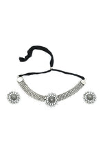 Thumbnail for Mominos Fashion Johar Kamal Oxidised Silver-Plated Brass Finish Kundan Choker For Women (Silver) - Distacart
