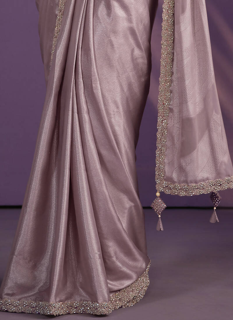 Purple Pattern Georgette Embroidered Saree With Stitched Blouse - Mohmanthan Exotica - Distacart