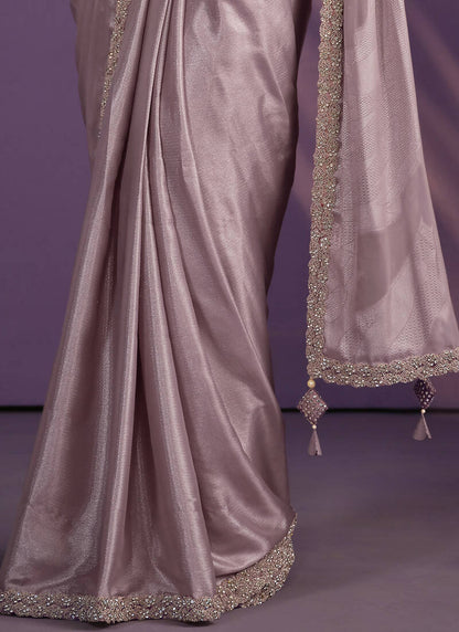 Purple Pattern Georgette Embroidered Saree With Stitched Blouse - Mohmanthan Exotica - Distacart
