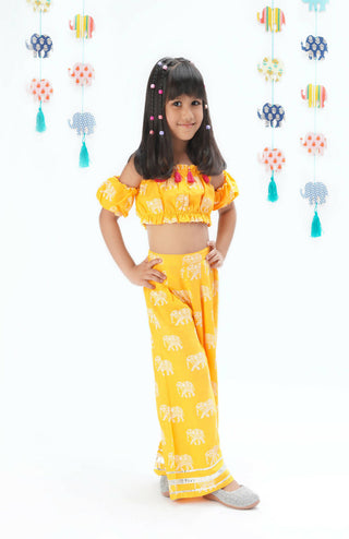 Lil Drama Trunk Tales Girls Yellow Crop Top With Pants Co-Ordinate Set - Distacart