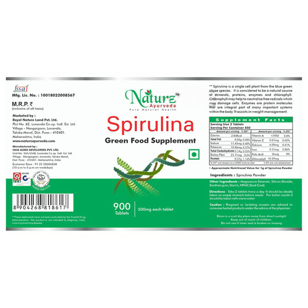 Naturz Ayurveda Spirulina Tablets - Distacart