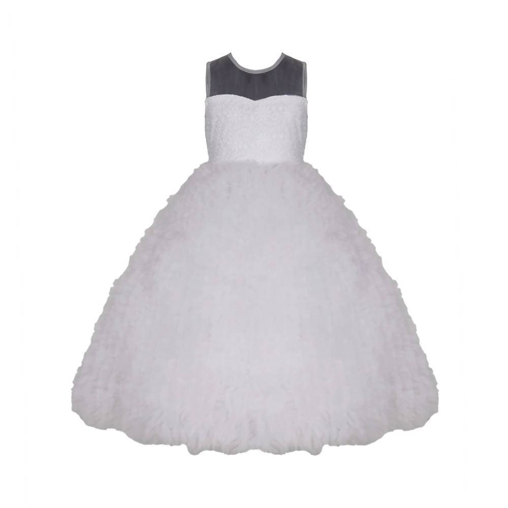 Asmaani Baby Girl's White Color Satin A-Line Maxi Full Length Dress (AS-DRESS_22009) - Distacart