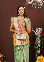 Thumbnail for Lorenvalley Fashion Seagreen Cotton with Woven Design Zari Weaving Saree - Distacart