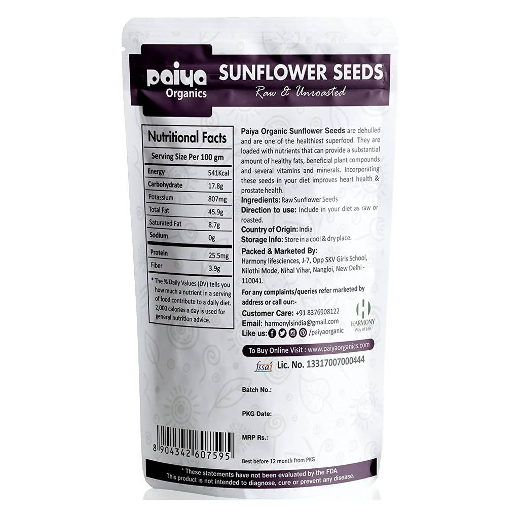 Paiya Organics Sunflower Seeds Raw & Unroasted - Distacart