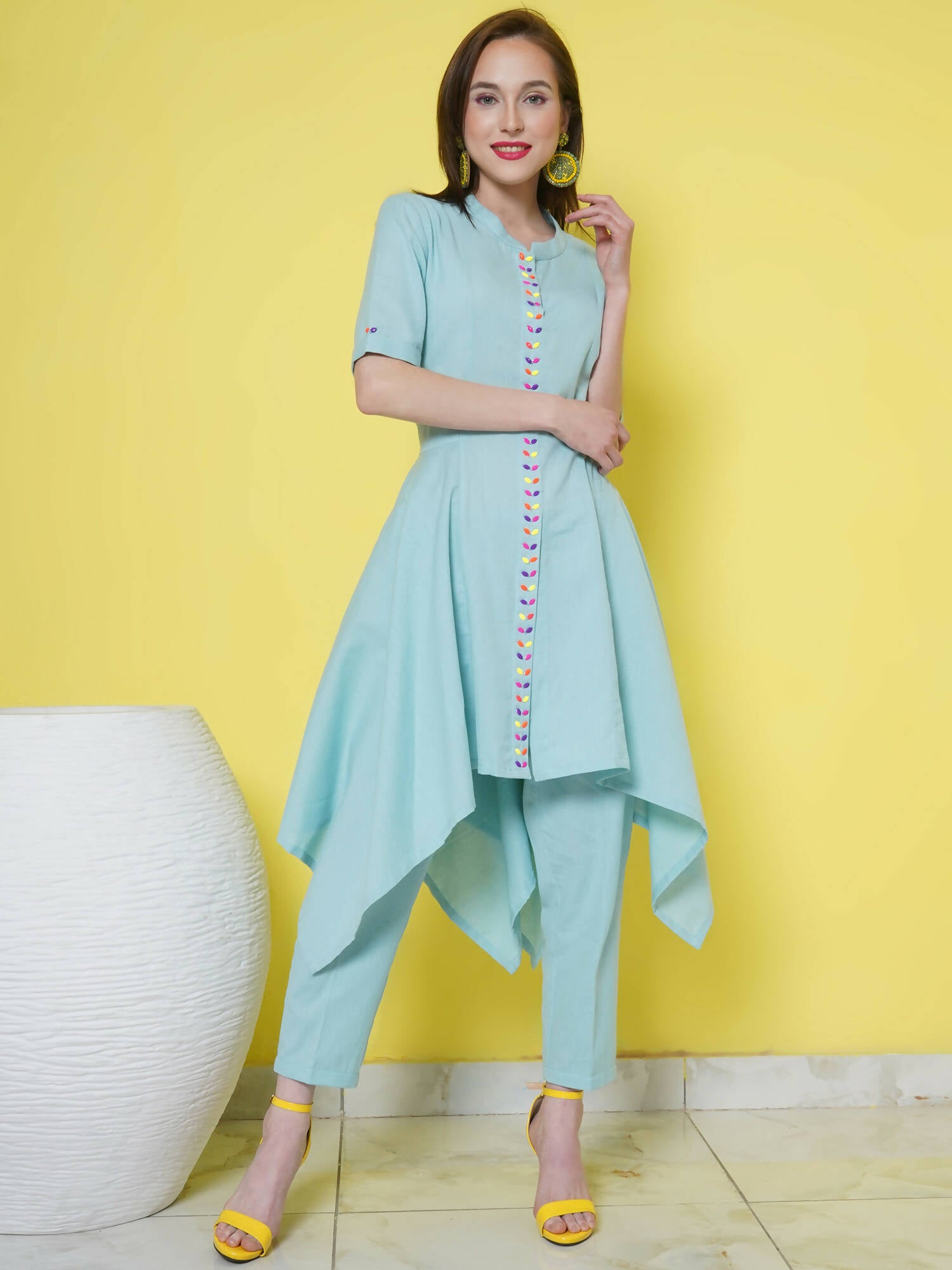 Women Republic Light Blue Cotton Kurta Set - Distacart