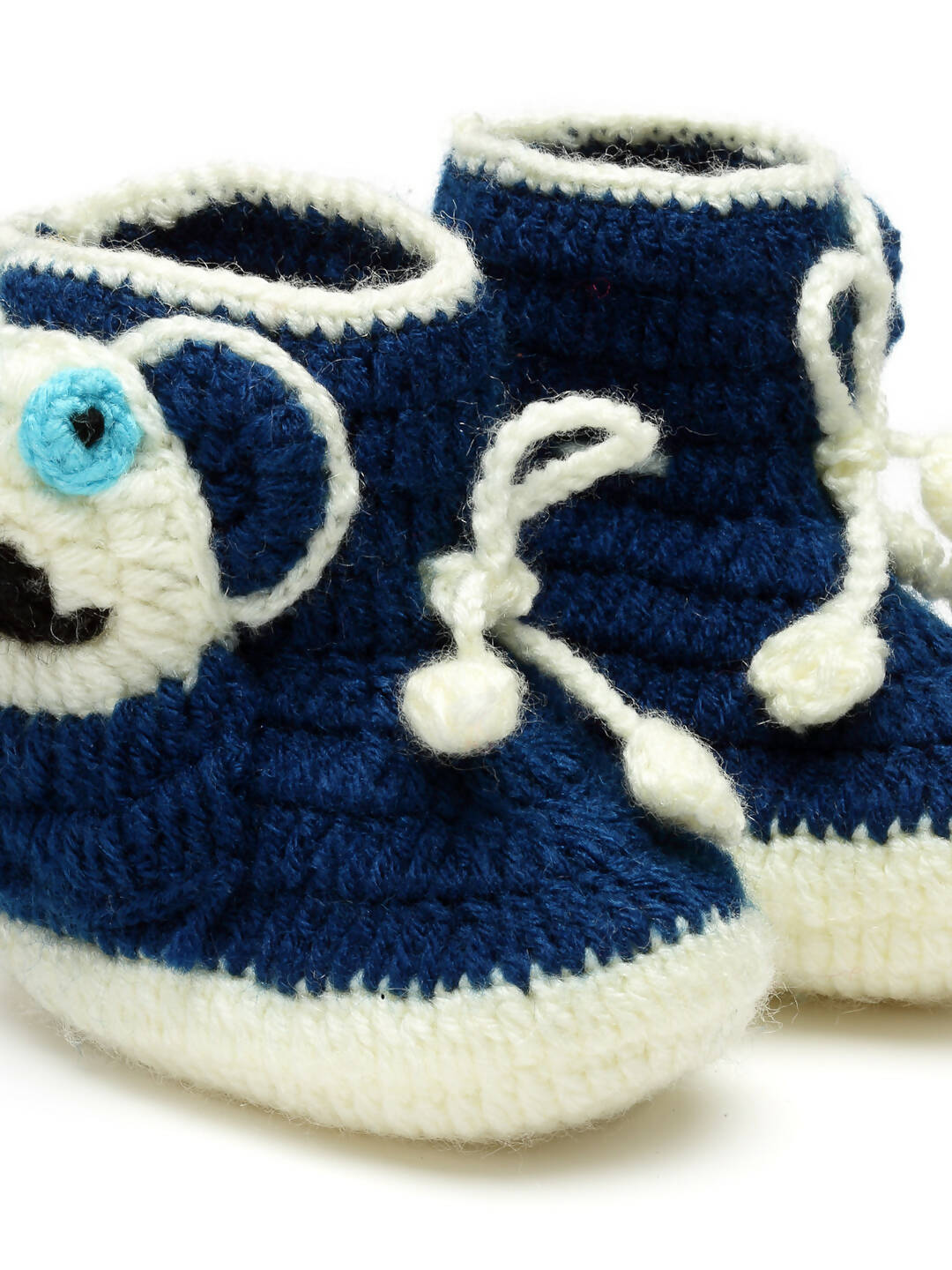 Chutput Kids Woollen Hand Knitted Panda Detailed Booties - Blue - Distacart