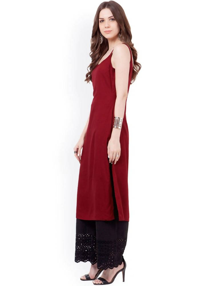 Indya Women Maroon Solid Straight Kurta - Distacart