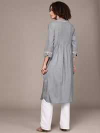 Thumbnail for Ritu Kumar Women Grey Yoke Design Kurta - Distacart