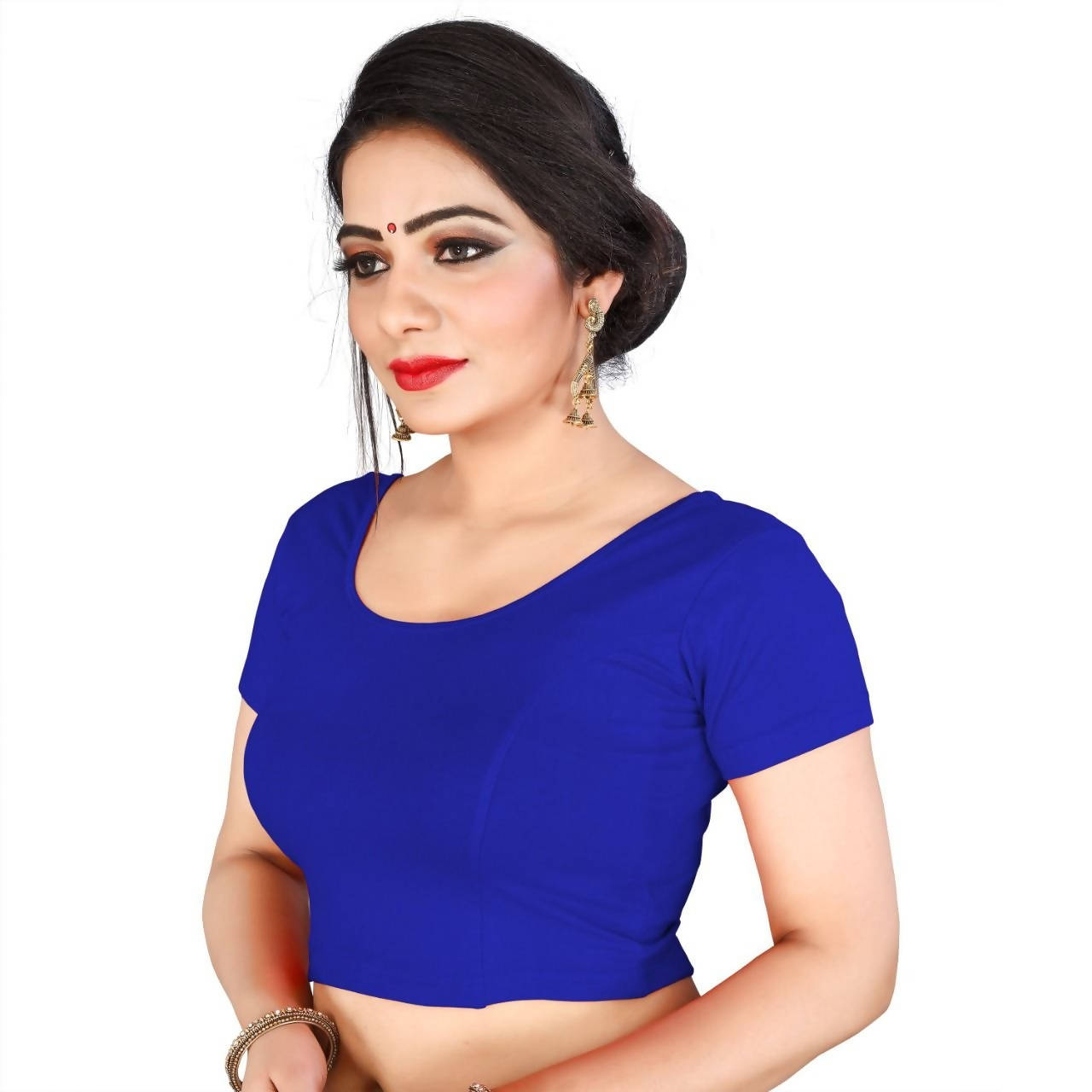 Vamika Blue Lycra Plain Blouse - Distacart