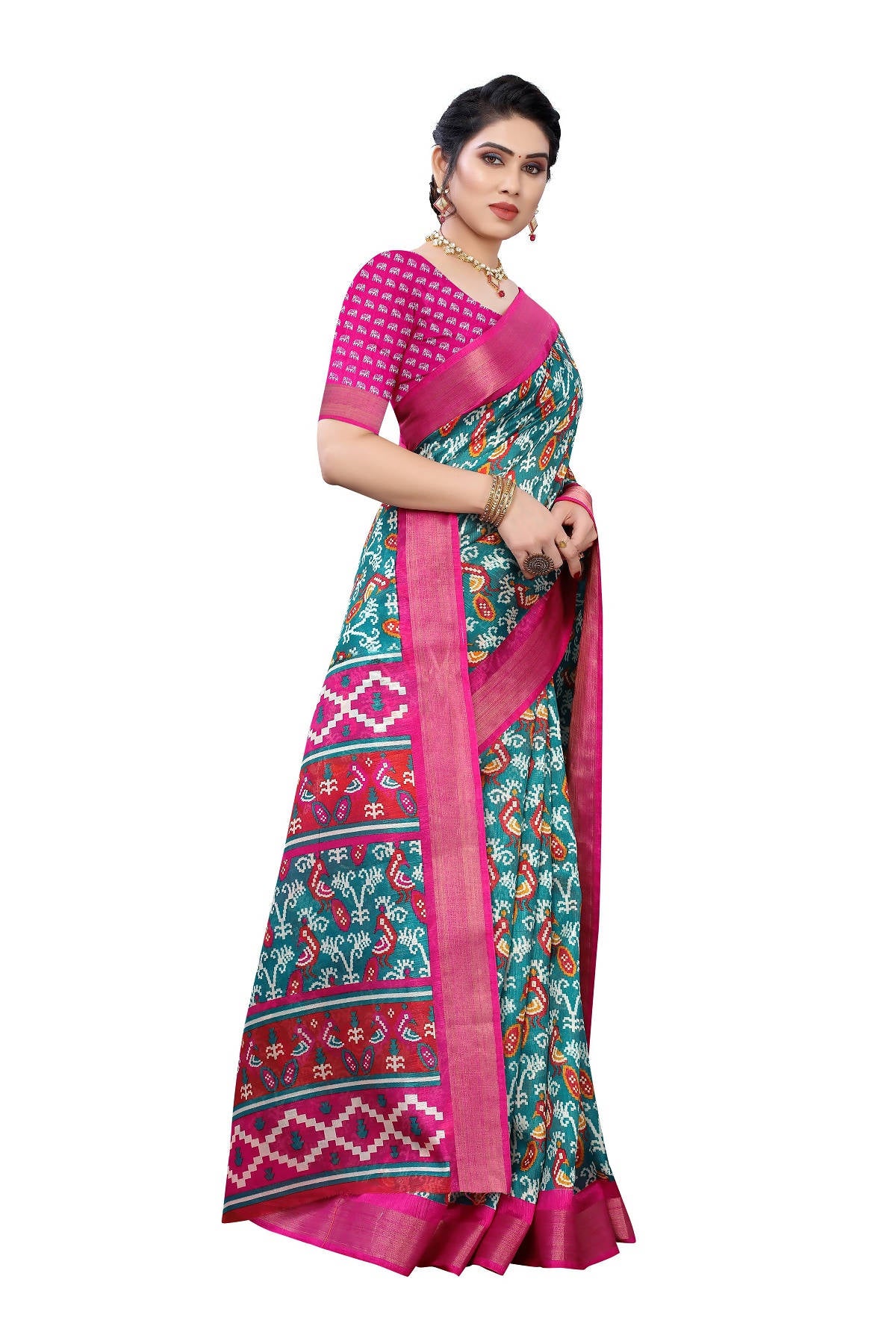 Vamika Rama Green Linen Jari Border Saree (JANKI RAMA) - Distacart